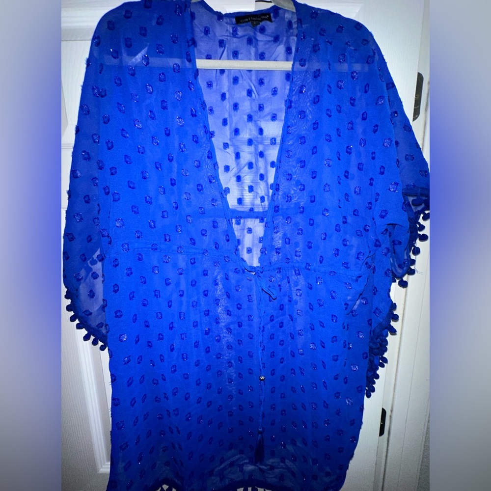 Royal vibrant sheer blue coverup with draw string waist